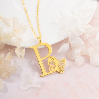 Collier pendentif initial personnalisé avec papillon, collier initial délicat, cadeau de bijoux d'été, cadeau d'anniversaire, cadeau de demoiselle d'honneur, cadeau pour elle