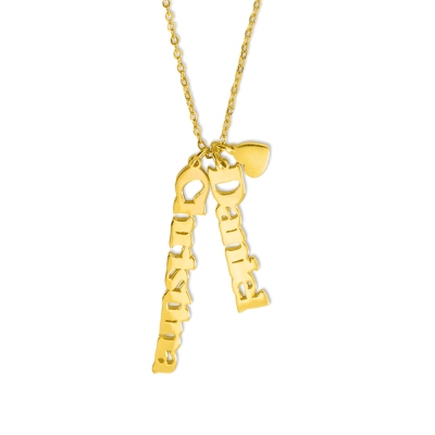 Personalisierte Namenskette, Herz-Charm-Halskette, Halskette mit mehreren Namen, vertikale Namenskette, minimalistische Halskette, Geschenk für Frau/Mutter/Tochter