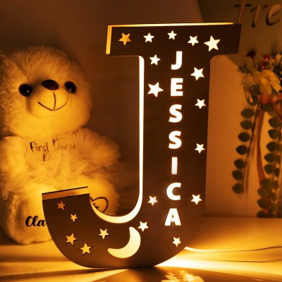 Gepersonaliseerde nachtverlichting met gegraveerde naam, 26 letters ster en manen lamp voor kinderkamer decor & kinderkamer decor, gepersonaliseerde geschenken