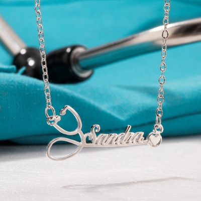 Personalized Stethoscope Necklace with Name, Nurse Necklace, Custom Doctor Nurse Gift, Nurse Appreciation Gifts, Medical Student Graduation Gift