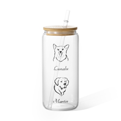 Custom Pet Name & Portrait Coffee Glass, Tumbler with Lid and Straw, Iced Coffee Cup, Beer Can Glass, Coffee Lover Gift, Gift for Pet Lovers/Dog Mom