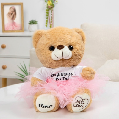Custom Dancer Ballerina Shirt Tutu Doll Bear, Personalized Name Little Girl Keepsake, Dance Recital/Birthday/Christmas Gift for Girls/Kids/Daughter
