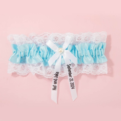 Personalized Garter, White and Blue, Something Blue, Wedding Gift for the Bride