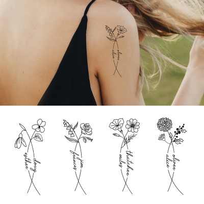 Personalized 2 Name Tattoos Designs, Custom 2 Birth Flowers Tattoos, Best Friend Tattoos, Digital Downloadable, Gift for Couple/Friend