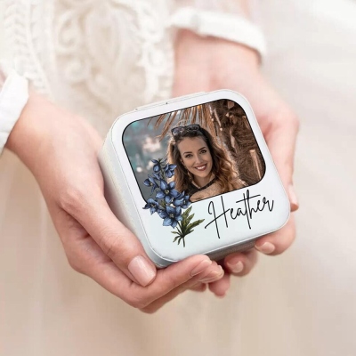 Custom Name & Photo Jewelry Box, Birth Flower Jewelry Box, Jewelry Organizer, Travel Case, Birthday/Wedding Gift for Mom/Wife/Bridesmaids
