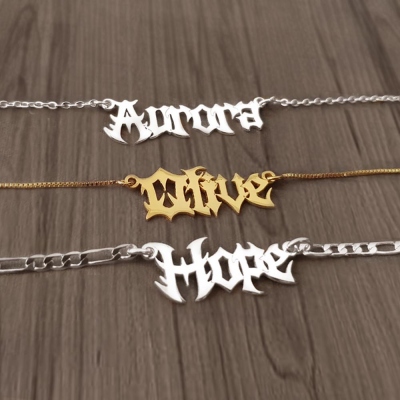 Custom Gothic Name Necklace, Old English Jewelry, Dripping Font Necklace, Nameplate Necklace, Punk Jewelry, Gothic Necklace, Halloween Gift