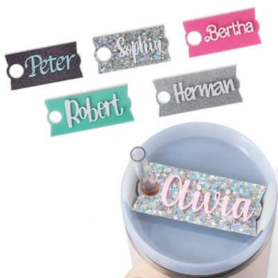 Personalized Name Tag for Tumbler Lid, Tumbler Cup Accessories, Glitter Name Tag, Acrylic Name Tag, Cup Nameplate, Christmas Gift for Kids/Friends