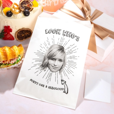 Custom Photo Birthday Favor Bags, Set of 20pcs, Food Bags, Party Favor Bags, Milestone Birthday Face Blow Up, Kraft Paper Bags, Party Decoration