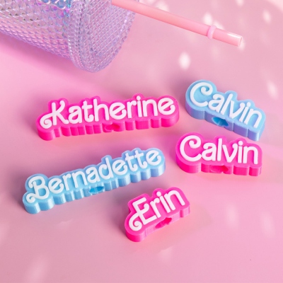 Custom Name Straw Toppers, Set of 2pcs, 3D Printed Straw Toppers, Hot Pink Straw Toppers, Straw Charms, Party Favors, Birthday Party Favors