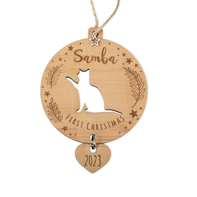 Personalisiertes Katzen-Silhouette-Ornament mit Namen, erste Weihnachtsdekoration aus Holz für Kätzchen, Weihnachtsgeschenk für Katzenliebhaber/Familie/Freunde