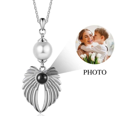 Custom Photo Projection Pearl Necklace, Projection Necklace, Feather Necklace, Commemorative Jewelry, Necklaces for Women, Gift for Her