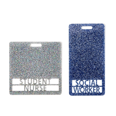 Personalized Glitter ID Badge Buddy, Custom Acrylic Double Lines Identifier Badge Card, Gift for Nurse/Doctor/Medical Students