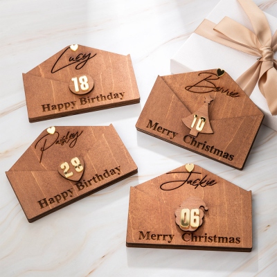 Personalisierter Geldumschlag aus Holz, Geburtstags-/Weihnachtsgeldhalter, personalisierter Geldumschlag, Geburtstags-/Weihnachtsgeschenk für Familie/Freunde/Liebhaber