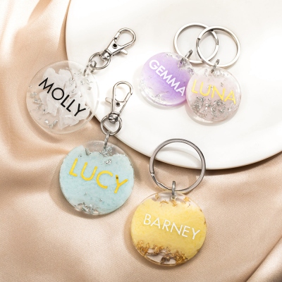 Custom Round Dog Tag Keychain, Resin Dog Identification Tag, Pastel Circle Pet ID Monogrammed Tag Keyring, Birthday/Christmas Gift for Pet Lover/Owner