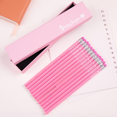 Personalized Box of 12 HB Pencils, Pink Heart and Name Pencil with Eraser, Pink School Writing Pencils, Back to School/Christmas Gift for Girls/Kids