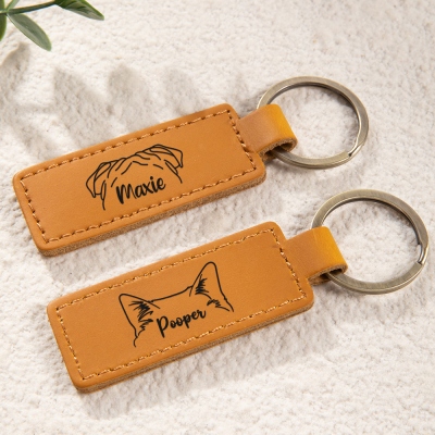 Personalized Dog Ear Keychain with Name, Custom Leather Keychain Dog Mom Keychain, Dog Dad Gift, Dog Mom Gift, Pet Lovers, Dog Owner Gift for Her