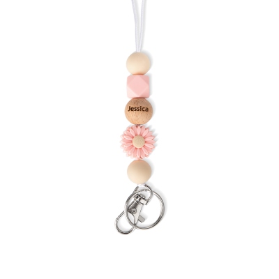 Personalized Floral Engraved Lanyards, Wooden Keychain, Beaded Lanyards, Breakaway Lanyards, Teacher Lanyards, Back to School Gifts, Gift for Teachers