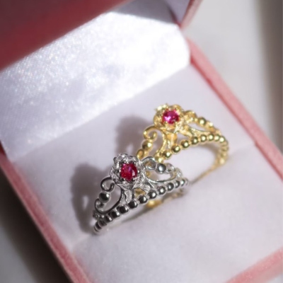 Dancing Princesses Birthstone Ring, Princess Crown Ring for Girl, Flower Ring, Rose Ring, Birthday Gift, Gift for Her