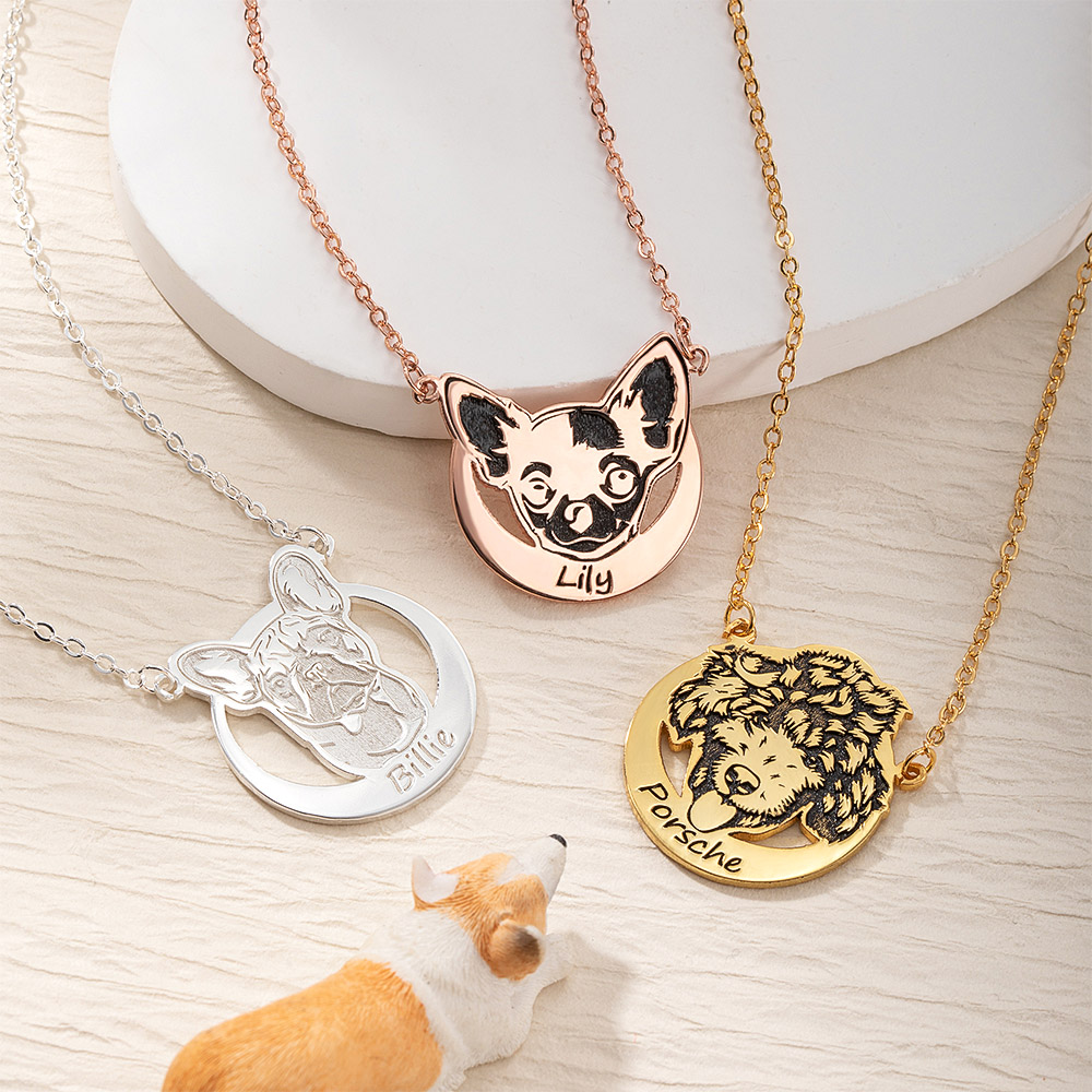 Customized Pet Ears Outline Necklace Dog Necklace - Temu