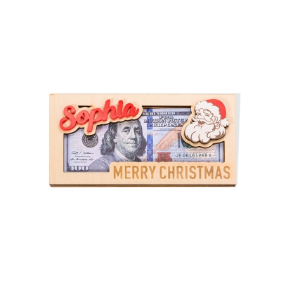 Personalized Christmas Santa Money Holder, Wooden Money Card, Christmas Stocking Stuffer Greeting Card, Holiday Money Box, Christmas Gift for Family
