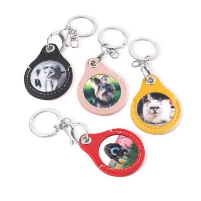 Custom Pet Photo Leather Keychain with Message, Personalized Picture Text Keychain, Memorial/Pet Sympathy Present, Gift for Pet Lover/Owner