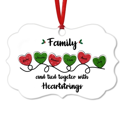 Ornamento personalizzato con corde di cuore per nome di famiglia, ornamento di forme divertenti, decorazione per albero di Natale, regali di Natale, regalo per famiglia/sorelle/amici
