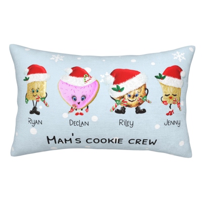 Oreiller de biscuits de Noël personnalisé avec nom de famille, oreiller avec image de biscuit mignon, décoration de Noël pour chambre, cadeaux de Noël, cadeaux pour grand-mère/grand-père/nounou