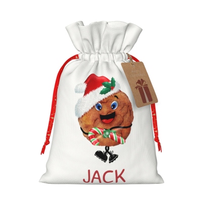 Personalized Name Cookie Christmas Gift Bag, Custom Canvas Drawstring Bag, Cookie Candy Favor Bag, Christmas Gifts, Gifts for Daughter/Son/Friends