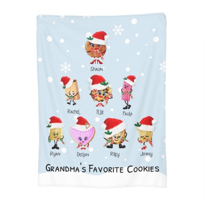 Personalized Name Christmas Cookies Blanket, Cozy Flannel Blanket with Cute Image, Room Decor, Housewarming Gifts, Christmas Gift for Grandmom/Mom