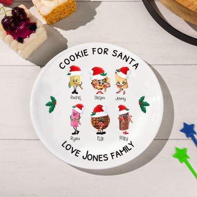 Personalisierter Familien-Weihnachtskeks-Teller, süßes Keks-Charakter-Tablett, kreatives Küchenutensilien/Geschirr, Backen/Weihnachtsgeschenk für Großeltern/Familie