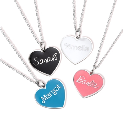 Collier cœur personnalisé avec nom, pendentif cœur gravé de couleur pure, bijoux pour femmes, anniversaire/fête des mères/Saint-Valentin/cadeau de meilleure amie pour femmes/filles