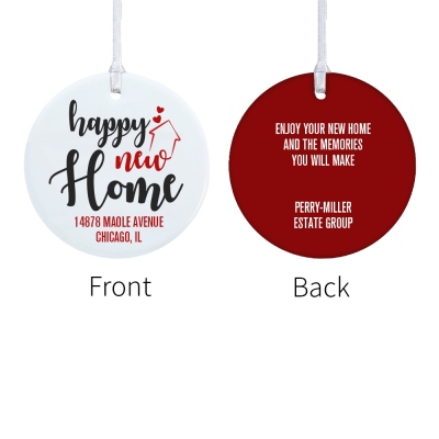 Décoration personnalisée en céramique Happy Home, ornement de Noël personnalisé avec message, décoration de la maison, cadeau de pendaison de crémaillère, cadeau pour amis/famille/elle