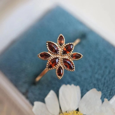 Vintage Birthstone Flower Ring, Delicate Ring for Girl