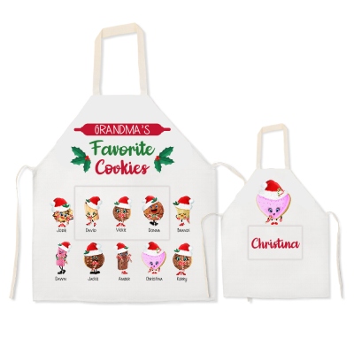 Benutzerdefinierte Familiennamen Kekse Weihnachtsschürze Set, süße Cookie Crew Familienschürze, kreative Küchengeschenkidee, Weihnachts-/Backgeschenk für Erwachsene/Kinder