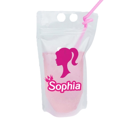 Sacchetti per bevande personalizzati per bambola rosa da 500 ml, set di 2, sacchetti per dita per addio al nubilato, bicchieri per feste di compleanno rosa, regali per damigelle d'onore