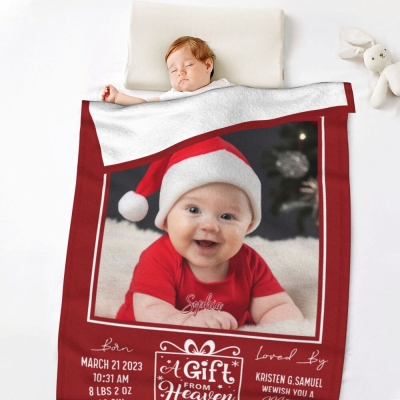 Couverture photo personnalisée pour bébé, couverture en flanelle confortable avec nom personnalisé, souvenir de bébé, cadeaux de fête de naissance, cadeaux d'anniversaire/de Noël pour nouveau-né
