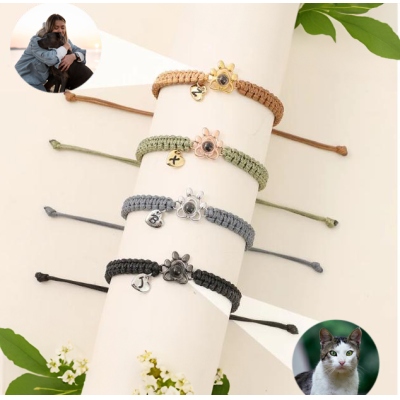 Bracelet tressé personnalisé de corde de projection de patte d’animal de compagnie, bracelet d’image personnalisé, bijoux commémoratifs minimalistes pour animaux de compagnie, cadeau pour les mamans d’animaux de compagnie/les amoureux des animaux de compa