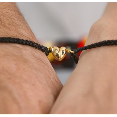 Bracelets de cœur assortis avec initiales personnalisées, bracelets tressés magnétiques, cadeau de relation longue distance, cadeau de couple/amitié pour amoureux/meilleur ami