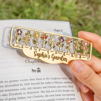Personalized Name Grandma's Garden Bookmark, Unique Floral Bookmark, Exquisite Stainless Steel Bookmark, Birthday/Anniversary Gift for Book Lover/Her