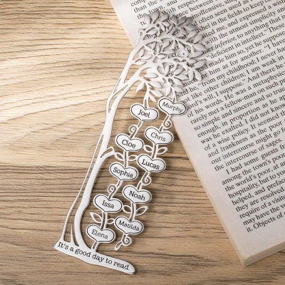 Segnalibro albero genealogico personalizzato con nomi multipli, segnalibro squisito in acciaio inossidabile, accessorio per libri, ricordo di famiglia, regalo per gli amanti dei libri/nonni