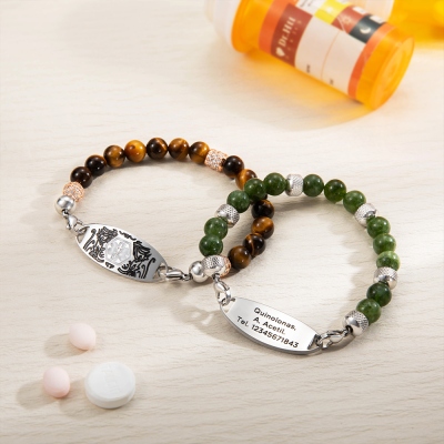 Benutzerdefiniertes medizinisches Alarmarmband, 7 Chakren Perlen-Notfallarmband, medizinisches Id-Armband, gravierte Armbänder für Oma/Opa, Weihnachtsgeschenk