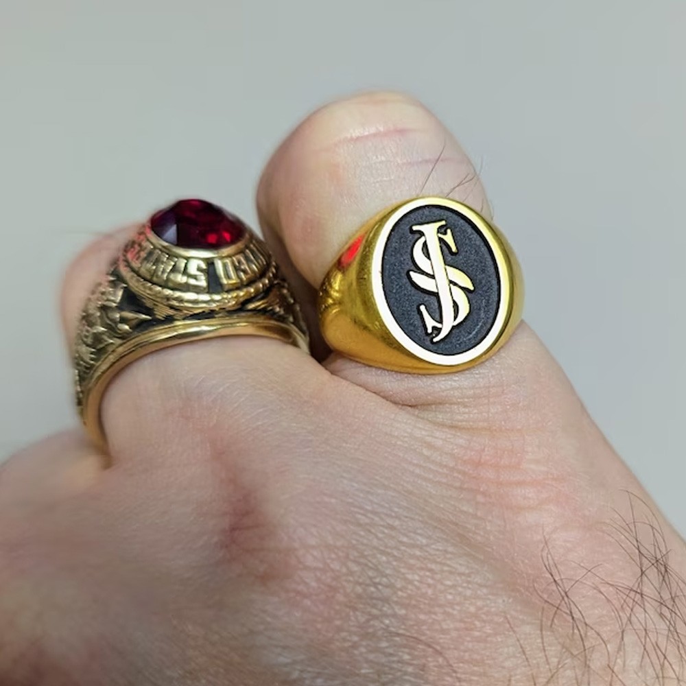 Personalized Initials Signet Ring, Name Ring, Gold Ring for Men, Ring for Him