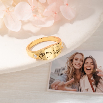 Benutzerdefinierte Infinity 2 Geburtsblumen Ring, personalisierter Silberring mit Namensgravur, Damenschmuck, Geburtstagsgeschenke, Geschenke für Freunde/Schwester/Paare