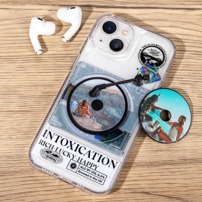 Personalized Vinyl Record Phone Case with 2 CD Disks, Creative Discs can be Replaced with CD Discs, Disc Phonograph Phone Case, Suitable for IPHONE
