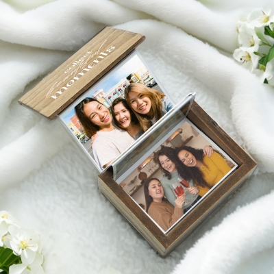 Personalized Pull Out Photo Album, Folding Photo Frame in Wooden Box, Memory Collection Keepsake, Anniversary/Christmas Gift for Family/Friends/Lover