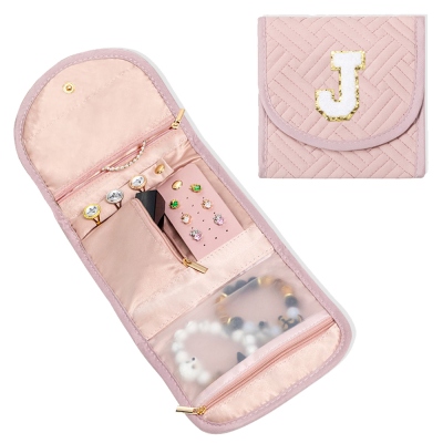 Personalized Initial Foldable Travel Jewelry Case, Travel Essentials Small Size Jewelry Pouch, Jewelry Organizer Bags, Gift for Women