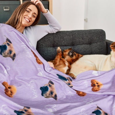 Custom Pet Photo & Name Blanket, Cozy Flannel Blanket with Multicolor Colors, Dog Face Blanket, Pet Memorial Blanket, Pet Gift for Pet Lover/Dog Mom