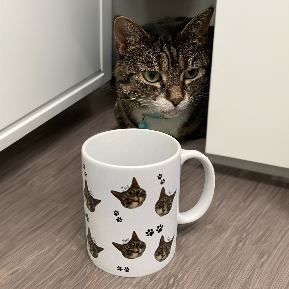 Tazza con faccia di animale domestico con nome personalizzato