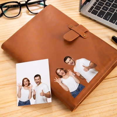 Personalized Photo Leather Sketchbook Cover, Traveler's Notebook Sketch Pad Case, Portable Stationery Drawing Pencils Organizer, Gift for Artist