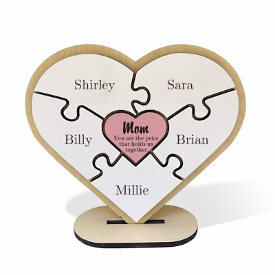 Panneau de puzzle familial personnalisé à noms multiples, cadre de puzzle personnalisé pour maman, décoration intérieure en bois, cadeau de fête des mères, cadeau pour maman/grand-parent/famille